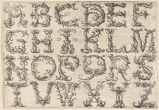 Ornamented Roman Majuscule Alphabet c1520-Daniel Hopfer,16x12"(A3) Poster