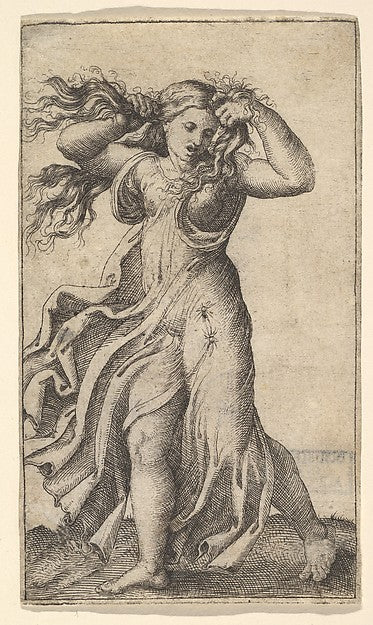 Woman pulling Her Hair c1515-School of Marcantonio Raimondi  c,16x12"(A3) Poster