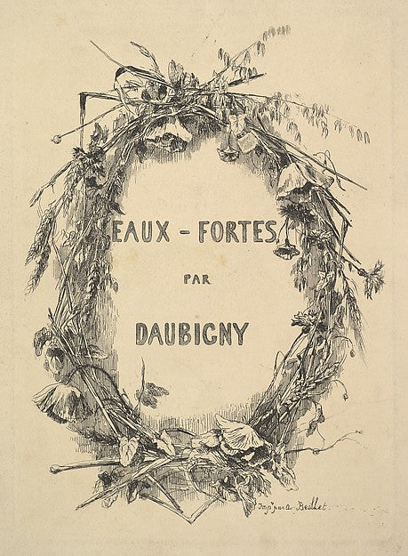 Wreath of Wildflowers  title for "Eaux-Fortes par Daubigny" 18,  Poster Print Wall Art