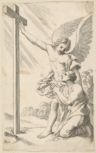 An Angel Indicates a Cross to a Man Kneeling-Claude Mellan ,  Poster Print