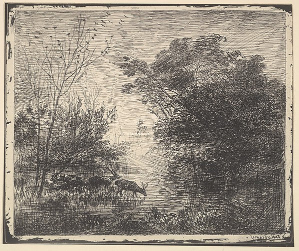Stags [1862] reprinted 1921-Charles-François Daubigny,  Poster Print Wall Art