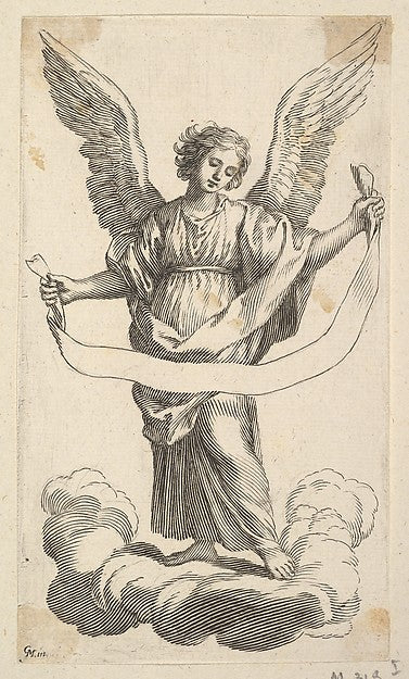 Angel with a Banderole-Claude Mellan ,  Poster Print Wall Art