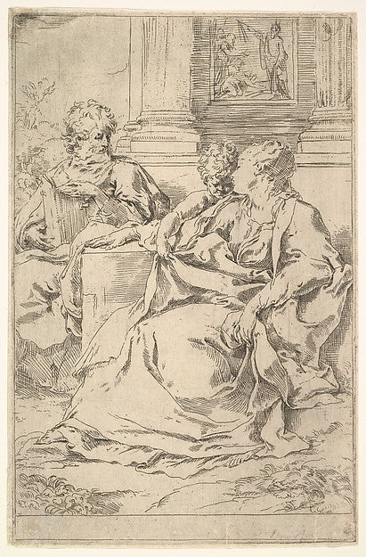 The Holy Family with Scriptural Scene in Background-Guido Reni,  Poster Print