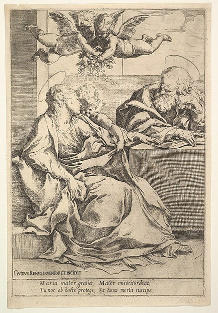 The Holy Family with Two Angels-Guido Reni ,  Poster Print