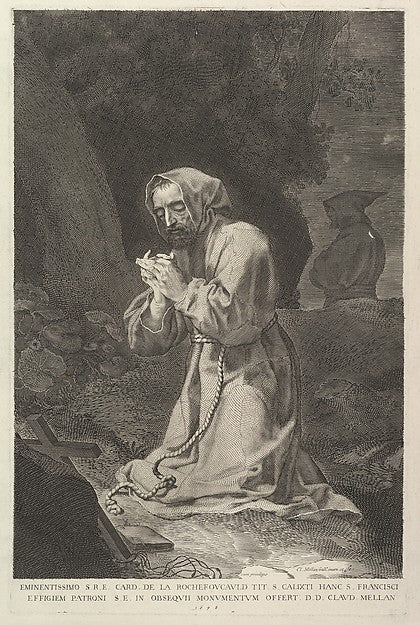 St. Francis of Assisi 1638-Claude Mellan ,  Poster Print Wall Art