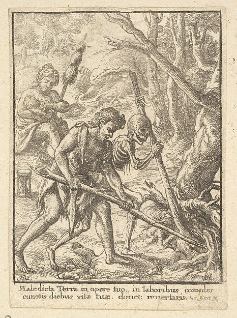 Adam Ploughing  from the Dance of Death 1651-After Hans Holbei,  Poster Print Wall Art
