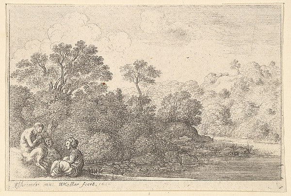 Satyr and two nymphs 1646-Wenceslaus Hollar,After Adam Elshei,  Poster Print Wall Art