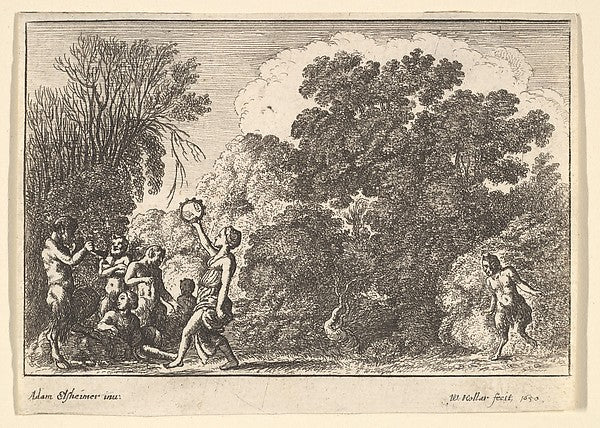 Five satyrs and two nymphs 1650-Wenceslaus Hollar,After Adam,  Poster Print Wall Art