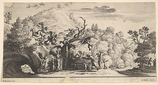 Jesus served by angels 1652-Wenceslaus Hollar,After Adam Elsh,  Poster Print Wall Art
