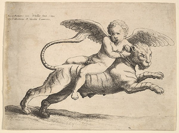 Cupid on a tiger 1652-After Giulio Romano,  Poster Print Wall Art