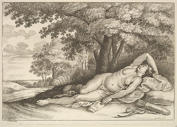 Sleeping figure of Diana the huntress 1644–52-After Pieter van,  Poster Print Wall Art