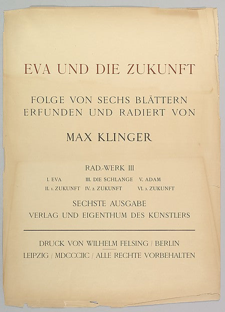 Max Klinger :Title Page from Eva und die Zukunft -16x12"(A3) Poster
