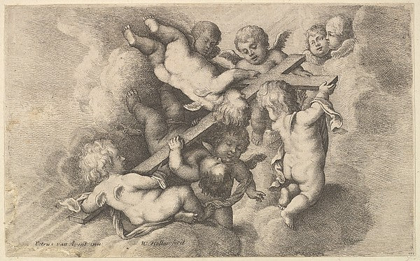 Seven putti carrying the cross 1646-Wenceslaus Hollar,  Poster Print Wall Art