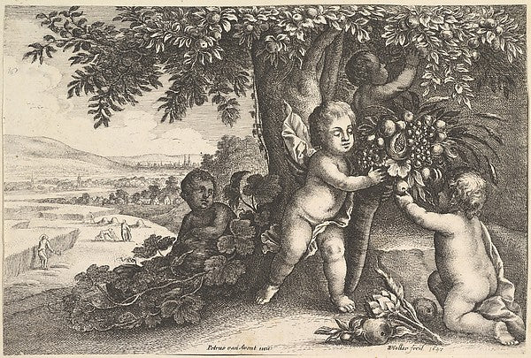 The River God and the Boys 1625–77-Wenceslaus Hollar,  Poster Print Wall Art