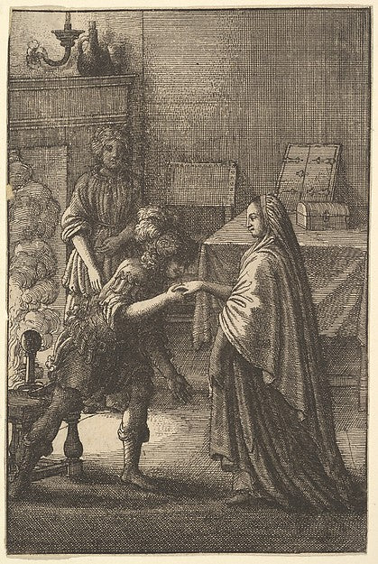 The soldier kissing the woman's hand 1666-Wenceslaus Hollar,  Poster Print Wall Art