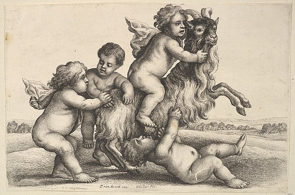 Four small boys and a goat 1625–77-Wenceslaus Hollar,  Poster Print Wall Art