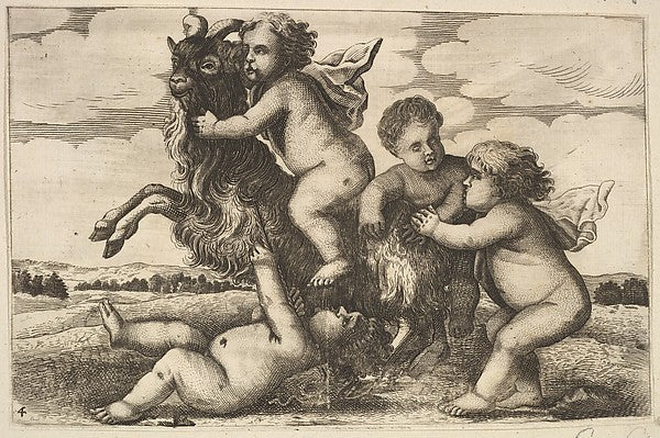 Four small boys and a goat  17th cent-Wenceslaus Hollar,  Poster Print Wall Art