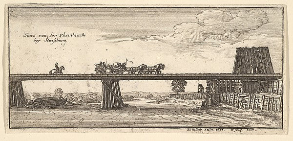 Strasbourg -  The Kehl Bridge 1665-Wenceslaus Hollar,  Poster Print Wall Art