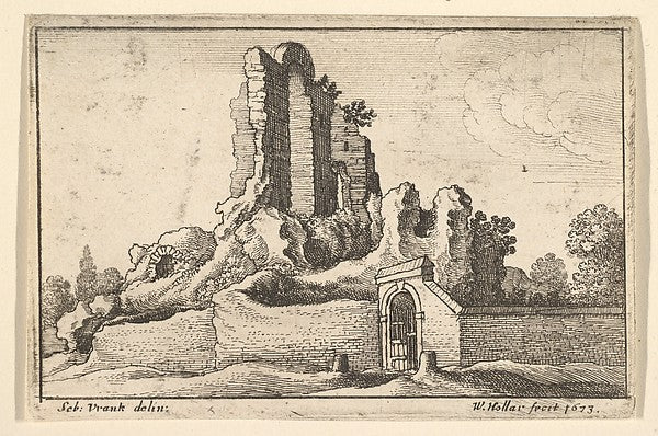 Ruins and a barred gate on the Esquiline Hill in Rome 1673-Wen,  Poster Print Wall Art