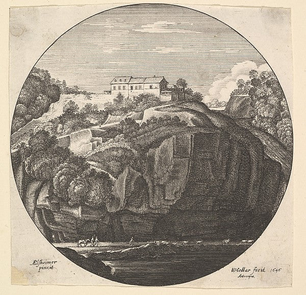 Landscape with a house on cliffs 1646-Wenceslaus Hollar,After,  Poster Print Wall Art