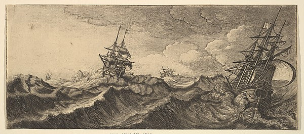 Warship in the Trough of a Wave 1665-Wenceslaus Hollar,16x12"(A3)Poster