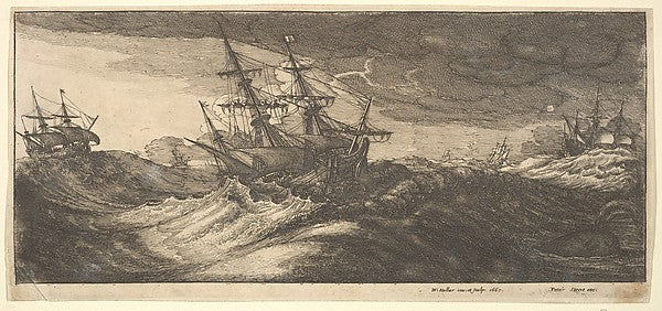 Warship and a spouting whale 1665-Wenceslaus Hollar,16x12"(A3)Poster