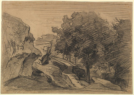 Rocky Landscape 19th cent-Charles-François Daubigny,16x12"(A3) Poster