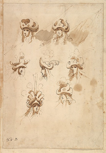 Baccio del Bianco :Seven Designs for Hats.-16x12"(A3) Poster