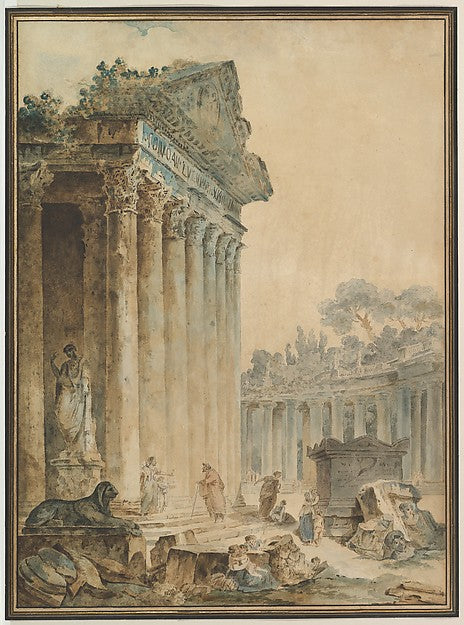Capriccio with an Ancient Temple c1756-Hubert Robert ,  Poster Print Wall Art