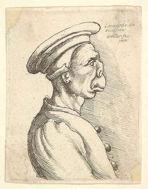 Bust of a man with a flat nose and protruding mouth  wearing f,  Poster Print Wall Art