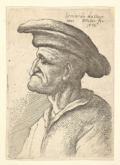 Bust of elderly man with nose that meets his lower  lip  weari,  Poster Print Wall Art