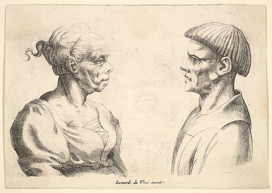 Two heads 1625–77-Wenceslaus Hollar,After Leonardo da Vinci,16x12"(A3)Poster