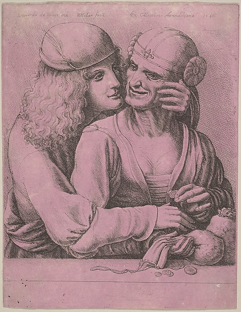 A young man caressing an old woman 1646-After Leonardo da Vinc,  Poster Print Wall Art
