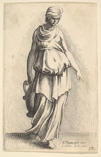 Standing female figure carrying a vessel 1645-Wenceslaus Holla,  Poster Print Wall Art