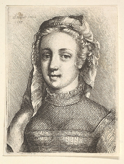 Head and shoulders of a woman with a veil and diaphanous neckw,  Poster Print Wall Art
