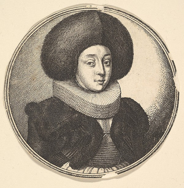 Woman with large circular fur hat and lace ruff 1645-Wenceslau,16x12"(A3)Poster