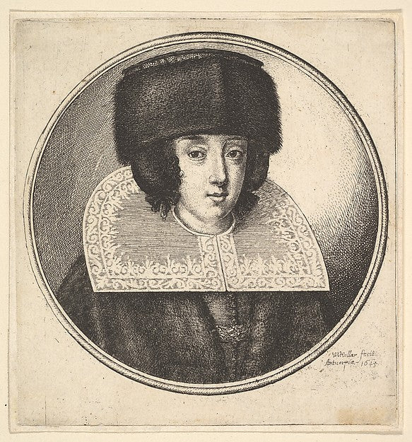 Woman with stiff lace collar and flat-crowned fur hat 1645-Wen,  Poster Print Wall Art