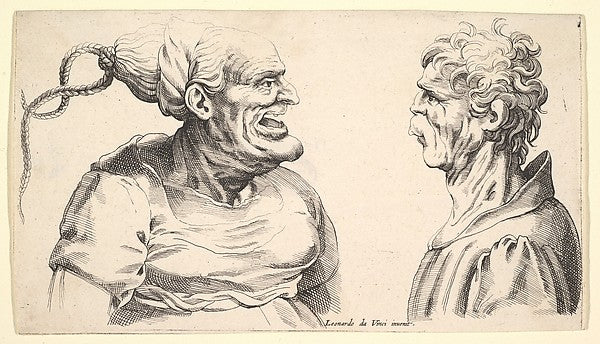 Two deformed heads 1625–1744-Wenceslaus Hollar,After Leonardo,  Poster Print Wall Art