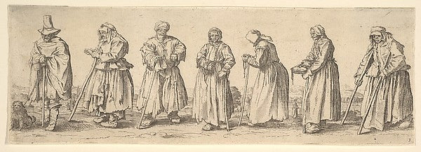 Men and women beggars 1630-After Jacques Callot,  Poster Print Wall Art