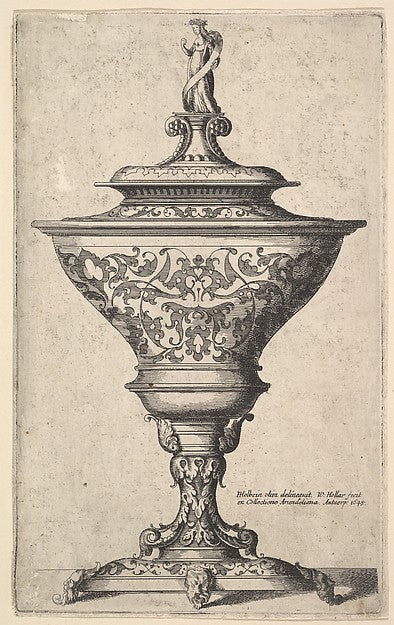 Ornate goblet on feet of masks 1645-After Hans Holbein the You,  Poster Print Wall Art