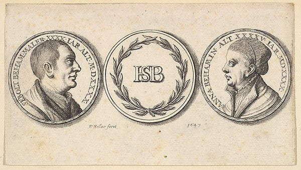 Medallions with portraits of Sebald Beham and Anna Beham 1647-,  Poster Print Wall Art
