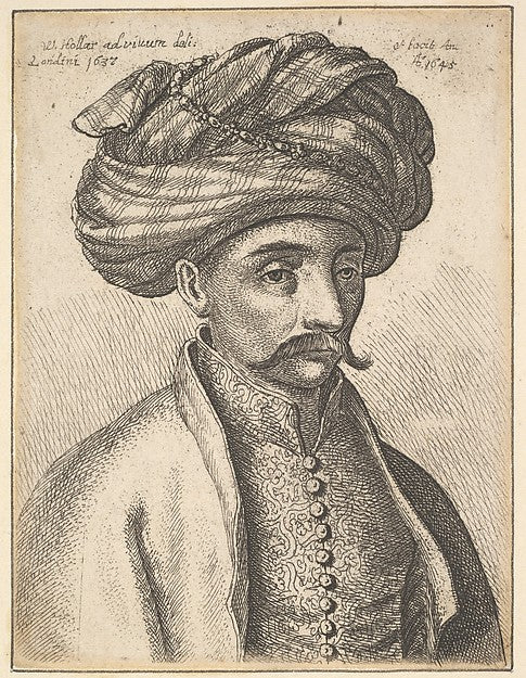 Head and shoulders of a Turk  with a moustache and a large tur,  Poster Print Wall Art