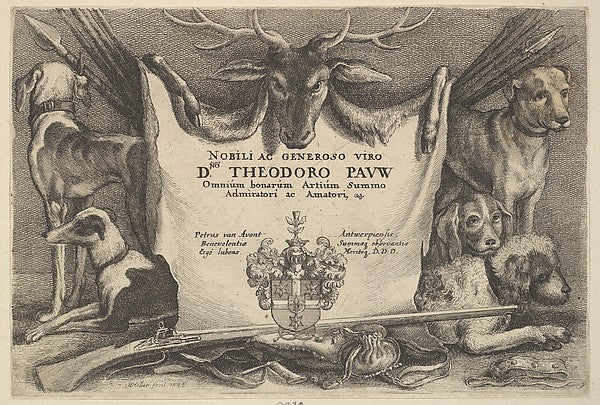 Titlepage with hounds and hunting equipment 1646-After Pieter,  Poster Print Wall Art