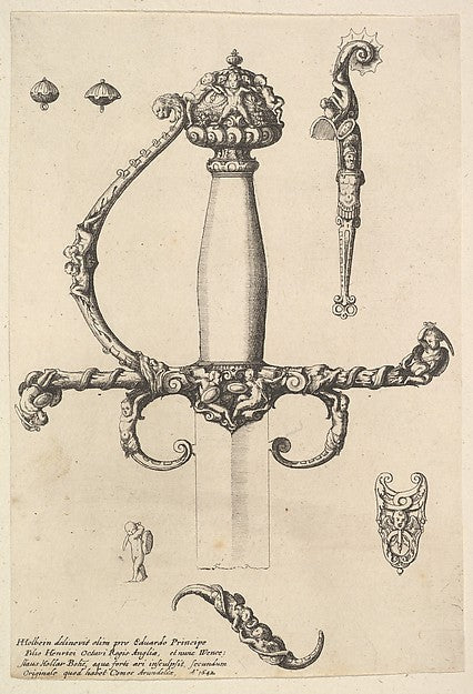 Ornamental sword hilt 1642-Wenceslaus Hollar,After Hans Holbe,  Poster Print Wall Art