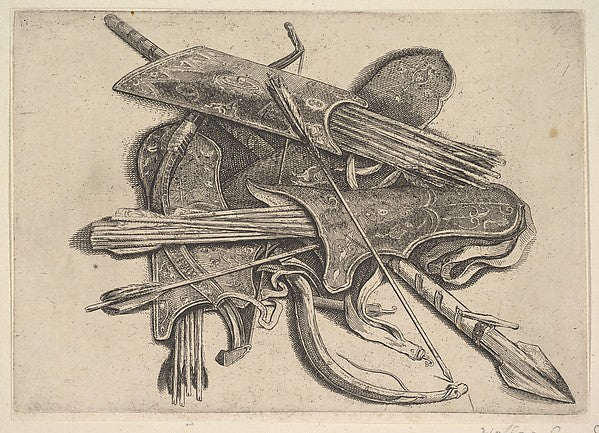 Bows  quivers and a spear 1625–77-Wenceslaus Hollar,  Poster Print Wall Art