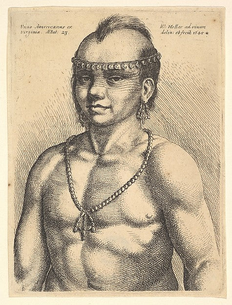 Native American Indian  "Unus Americanus ex Virginia" 1645-Wen,  Poster Print Wall Art