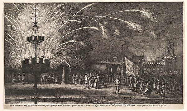 Fireworks at Hemissem 1625–77-Wenceslaus Hollar,  Poster Print Wall Art