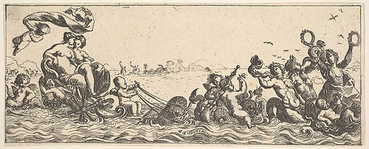 Two Women Sitting in a Shell 1615–42-Pierre Brebiette,16x12"(A3) Poster