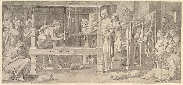 Master FG , After Francesco Primaticcio :Women spinning weav-16x12"(A3) Poster