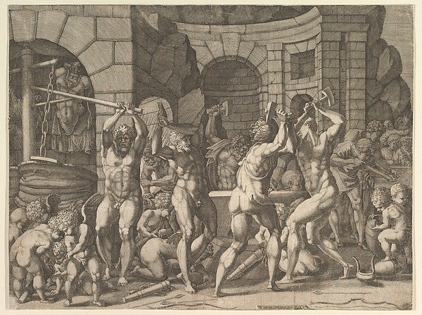 Vulcan's Forge mid-16th cent-Master FG, After Francesco Primat,  Poster Print Wall Art